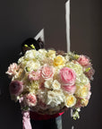 Flower Basket “Gentle Yes” — ranunculus, roses, hydrangea