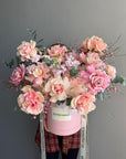 Flower box "Amour de Roses" - French roses, stock, hydrangeas