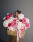 Flower basket “Pink Is My Power Color" - roses, hydrangeas