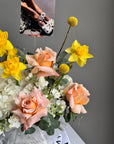 Flower Box “Dawn's Glow” - roses,daffodil, hydrangeas, stock