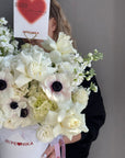 Flower box “Milky Petals” - playa Blanca, anemones, white stock