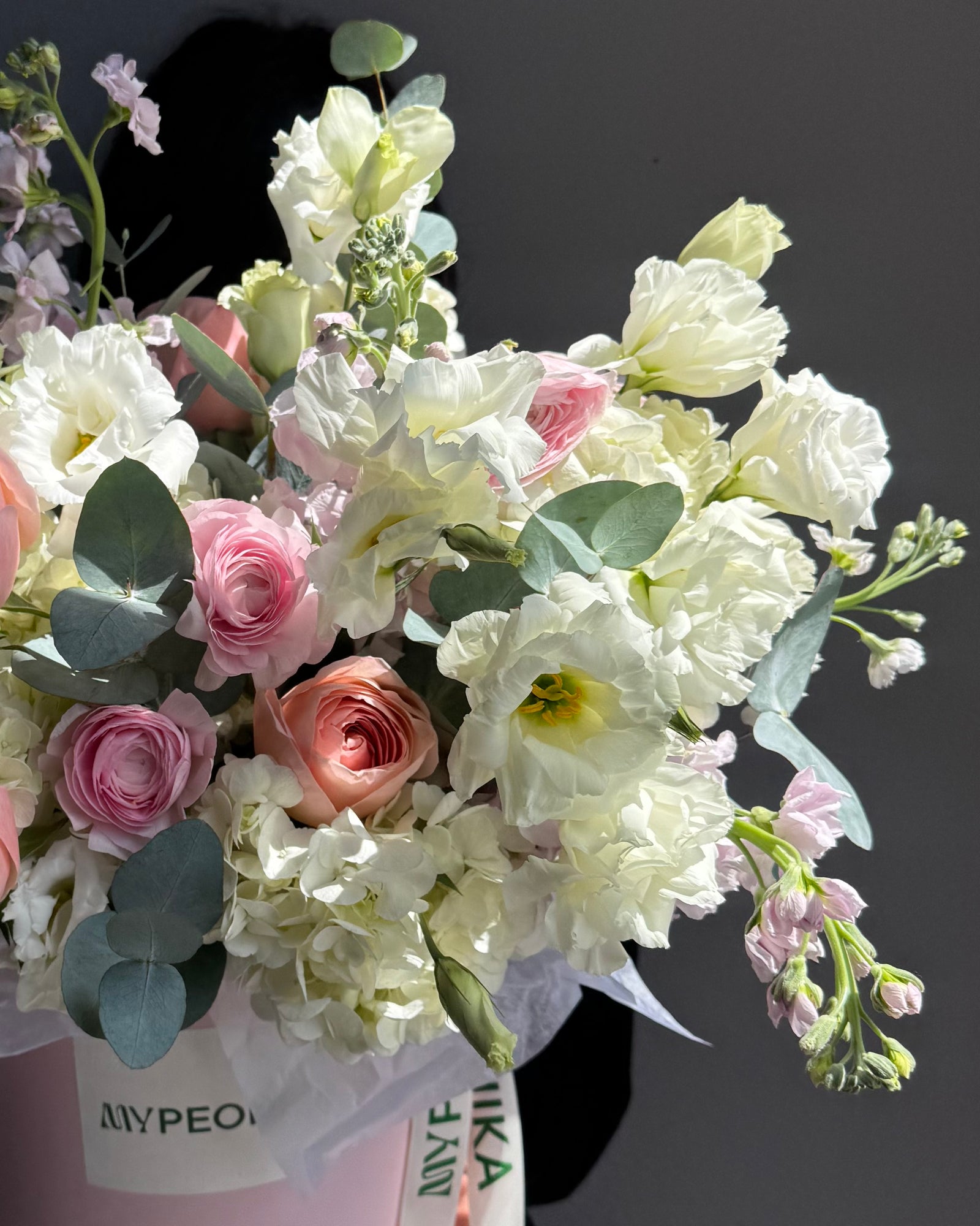 Flower Box "Miss You" - Peony roses, ranunculus, lisianthus