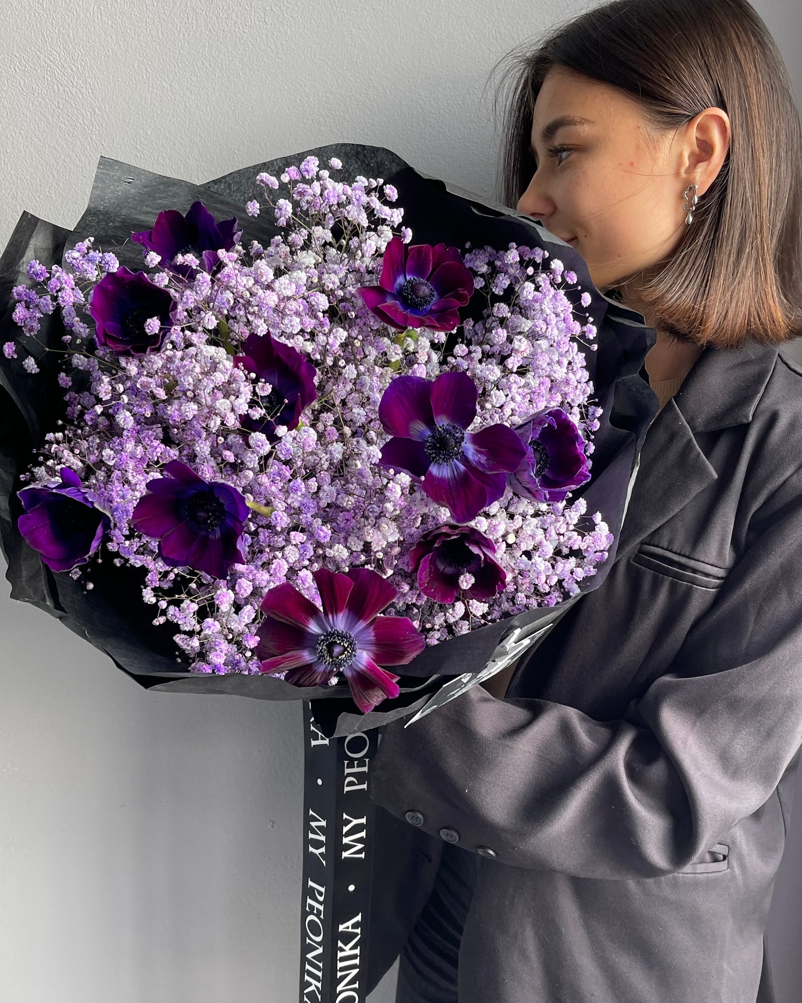 Bouquet “Mystical Violet Serenade” - anemones, baby’s breath