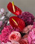 Flower Bucket “Raspberries” - roses, hydrangeas, anthuriums