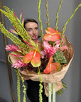 Bouquet "Tropical Masterpiece" - anthuriums, gladioluses, birds of paradise