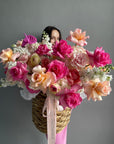 Flower Basket “Candy Crush” - french roses, ranunculuses