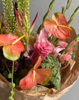 Bouquet "Tropical Masterpiece" - anthuriums, gladioluses, birds of paradise