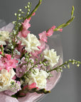 Bouquet “Pastel Echoes” - gladioluses, white roses, delphiniums