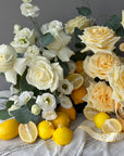 Interior arrangement “Lemons” - garden roses, eucalyptus