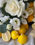 Interior arrangement “Lemons” - garden roses, eucalyptus