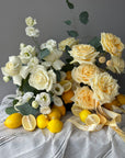 Interior arrangement “Lemons” - garden roses, eucalyptus