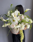 Interior arrangement “Del Mar“ -  peony roses, ranunculus, calla lily