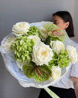 Bouquet “Green Vibes” - hydrangeas, roses, anthuriums