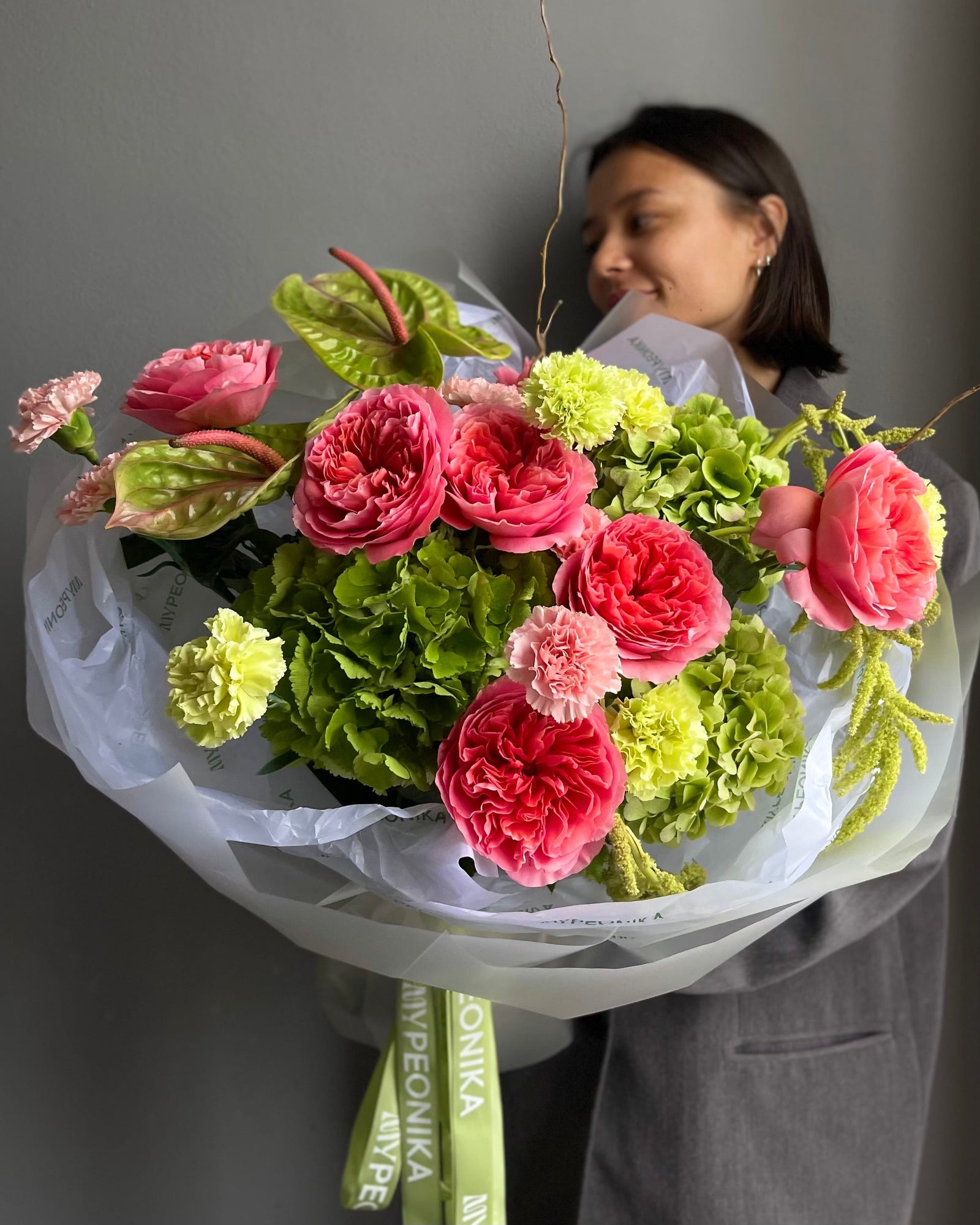 Bouquet “Botanical Edge” - hydrangeas, roses, anthuriums