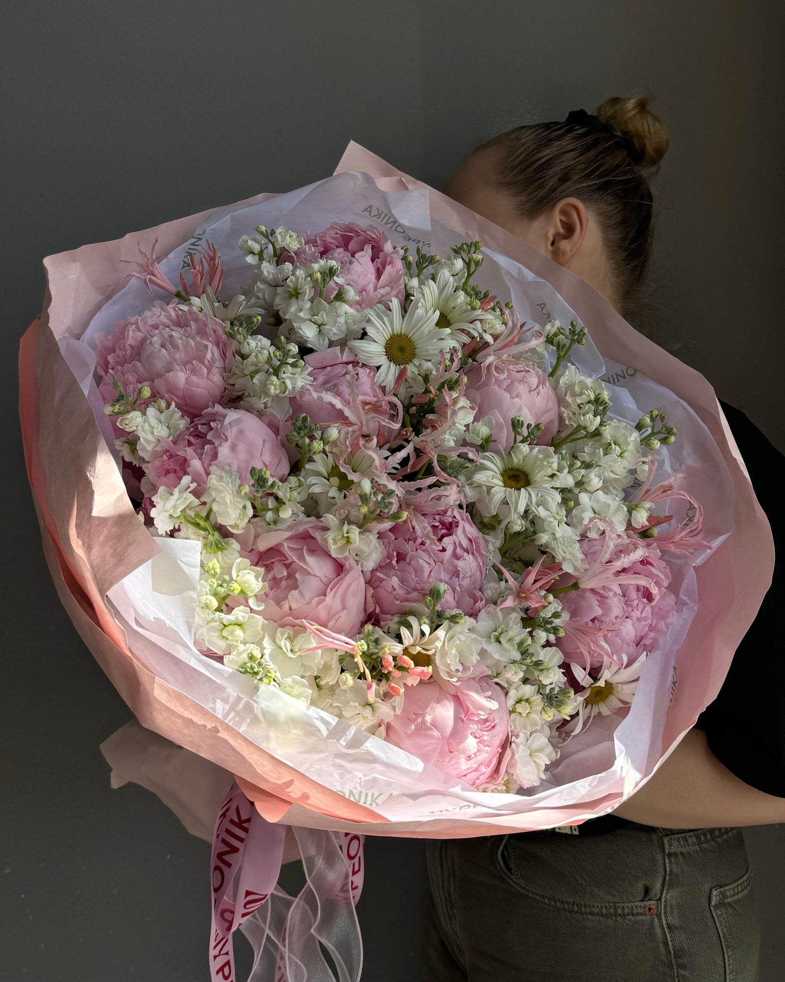Bouquet "Pink Bliss" - peonies, stock, chamomiles, nerine (ONLY MIAMI)