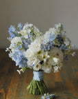 Wedding bouquet "Timeless Grace" - Roses, delphinium, dianthus, eustoma