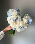 Wedding bouquet "Timeless Grace" - Roses, delphinium, dianthus, eustoma