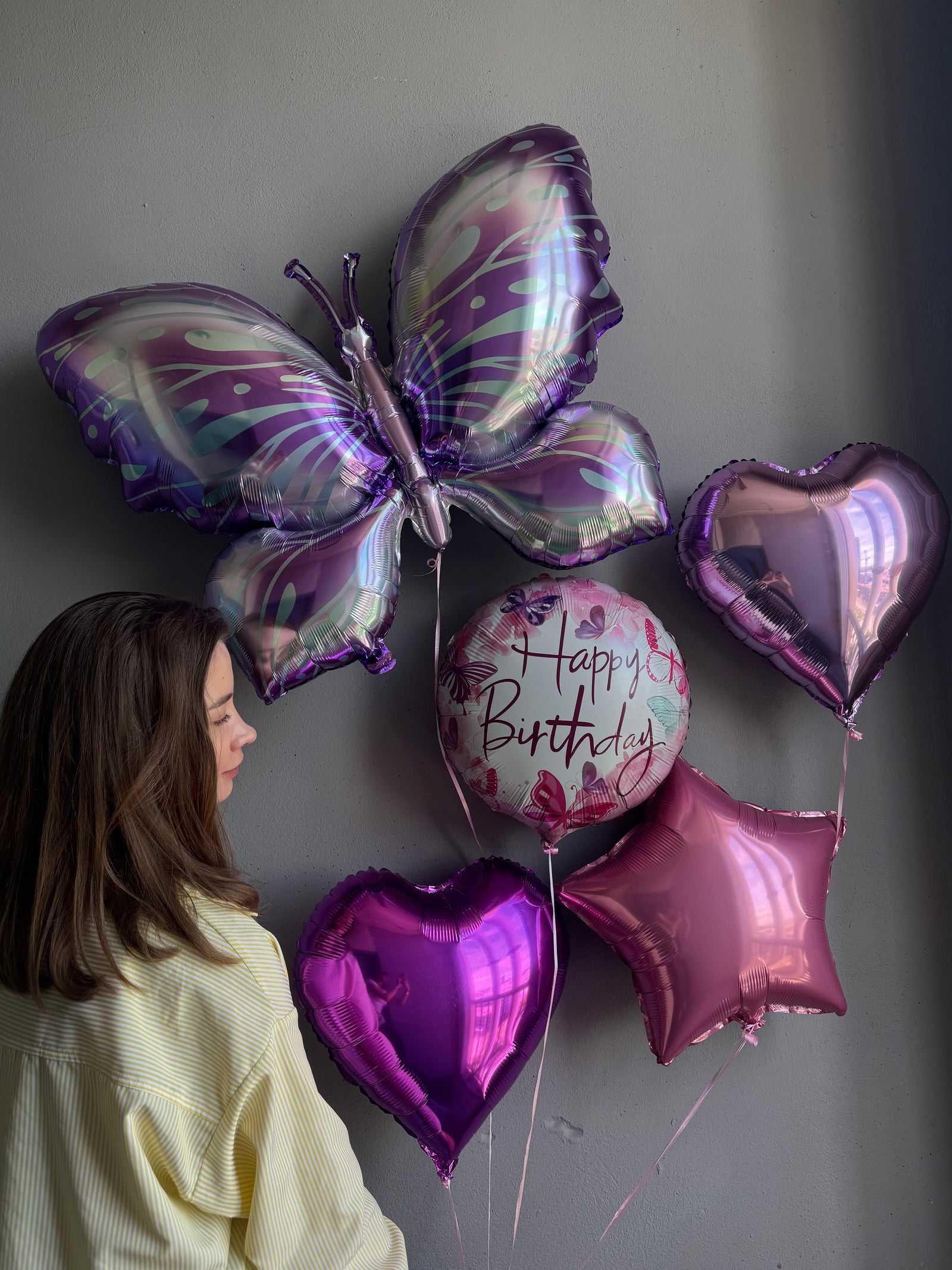 Balloons "Happy Birthday" - butterfly, star, hearts