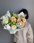 Bouquet "Kissed Garden" - garden roses, stock, eucalyptus