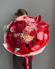 Bouquet "Ruby Romance" - Peonies, anthuriums, spray roses