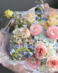 Bouquet "Morning Glow" - Ranunculus, hydrangeas, delphinium