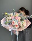 Bouquet "Morning Glow" - Ranunculus, hydrangeas, delphinium