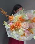 Bouquet “October Kiss” — hydrangea, roses, stock flowers