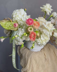 Vase Arrangement “September Silk” — hydrangea, rose, ranunculus, calla lily, anthurium, decorative apple