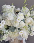 Flower Basket “Clean Girl Bloom” — roses, peonies, viburnum, lisianthus, ranunculus