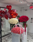 Luxury Flower & Balloon Set “With All My Love” — Pink Expression roses, white roses, red roses, heart balloons