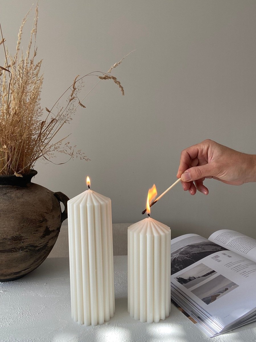 Ribbed Pillar Candle - My Peonika Flower Shop